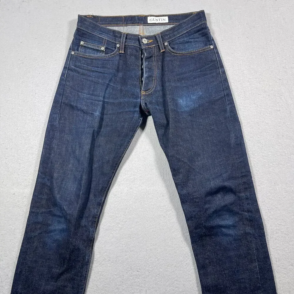 Gustin Jeans Men 31x34 Slim Fit Raw‎ Selvedge Denim Button Fly Made in USA